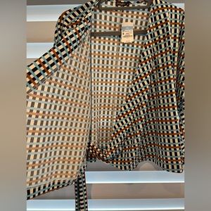 J.McLaughlin size M Blk & Auqa plaid with wrap belt Fabulous fit NEW never worn